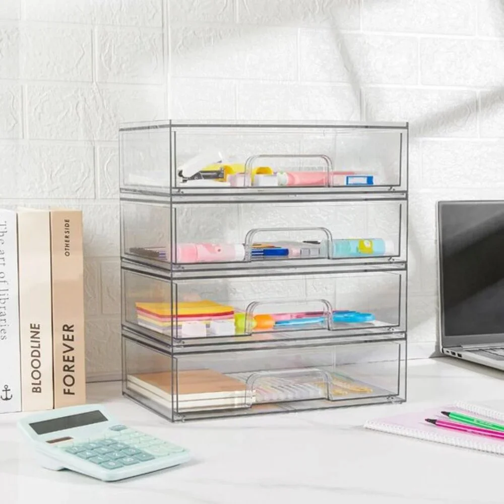 New 12.1In W Clear Stackable Storage Drawers, 2-Pack Acrylic Makeup Organizers